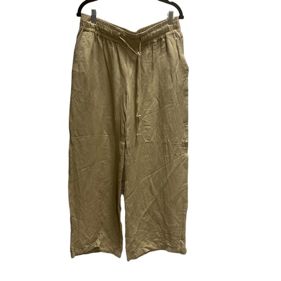 Khaki loose straight leg linen pants